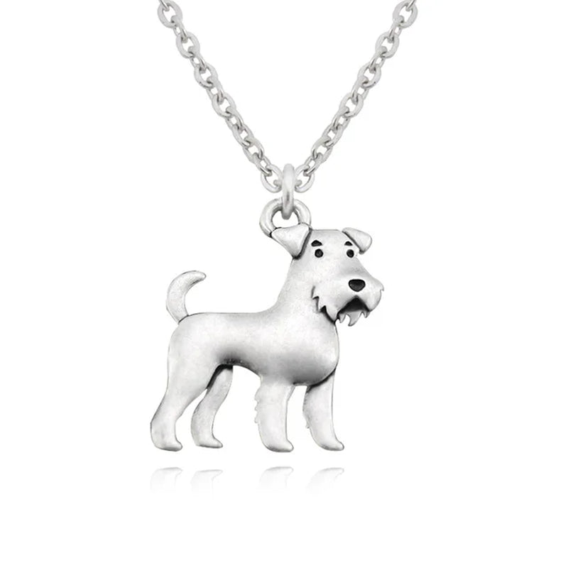 Vintage Boho Airedale Terrier & Schnauzer Dog Charm Pendant Necklace for Women Men Jewelry Pet Gift Stainless Steel Long Chain