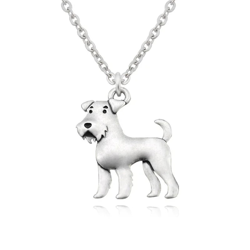 Vintage Boho Airedale Terrier & Schnauzer Dog Charm Pendant Necklace for Women Men Jewelry Pet Gift Stainless Steel Long Chain