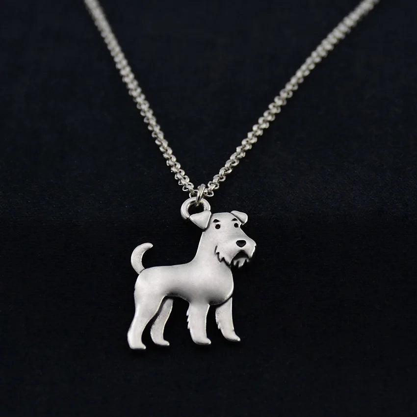 Vintage Boho Airedale Terrier & Schnauzer Dog Charm Pendant Necklace for Women Men Jewelry Pet Gift Stainless Steel Long Chain