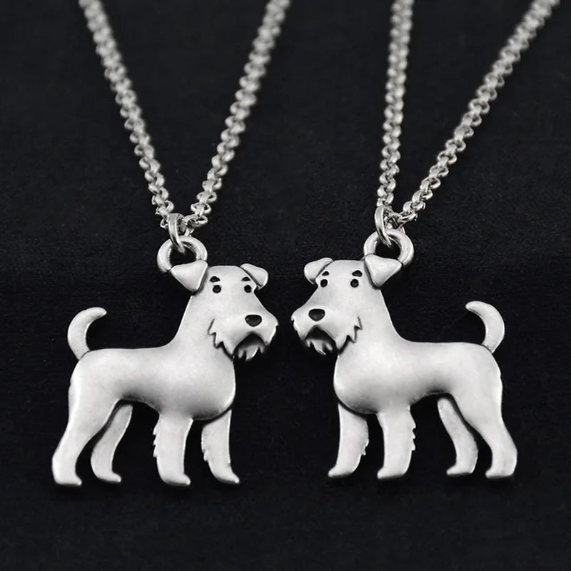 Vintage Boho Airedale Terrier & Schnauzer Dog Charm Pendant Necklace for Women Men Jewelry Pet Gift Stainless Steel Long Chain