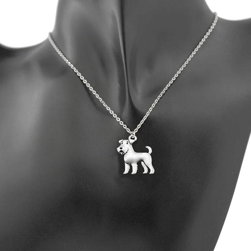 Vintage Boho Airedale Terrier & Schnauzer Dog Charm Pendant Necklace for Women Men Jewelry Pet Gift Stainless Steel Long Chain