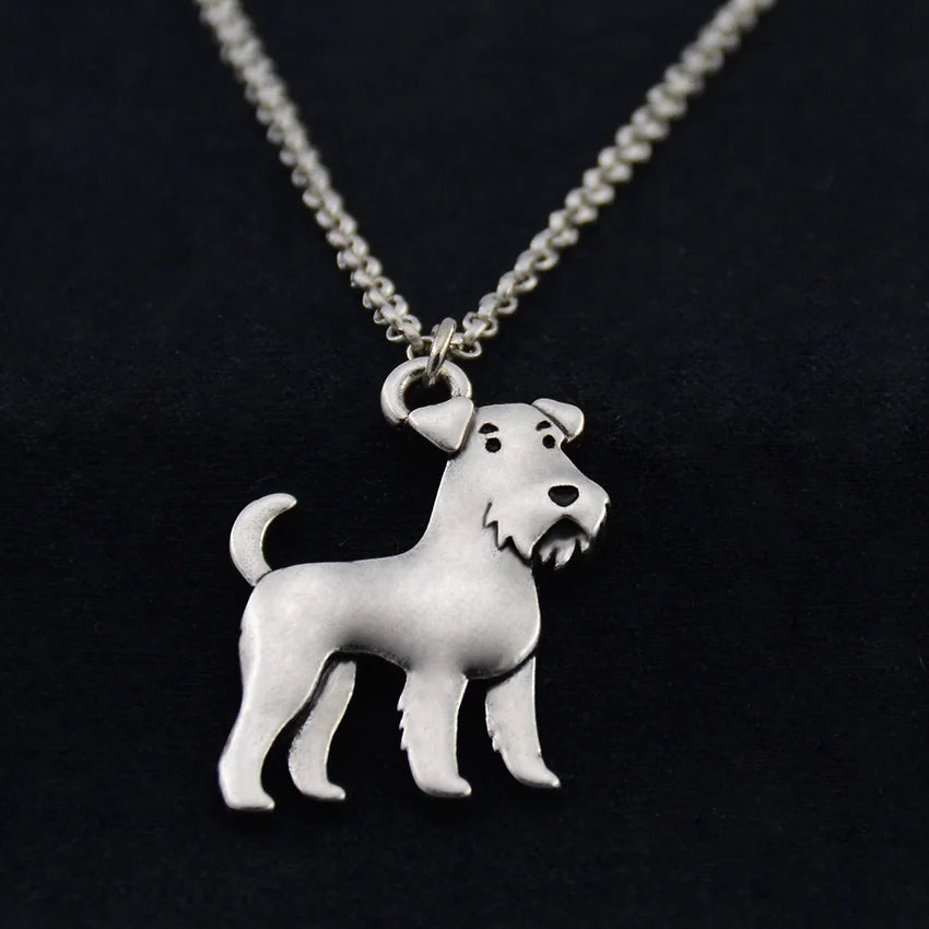 Vintage Boho Airedale Terrier & Schnauzer Dog Charm Pendant Necklace for Women Men Jewelry Pet Gift Stainless Steel Long Chain