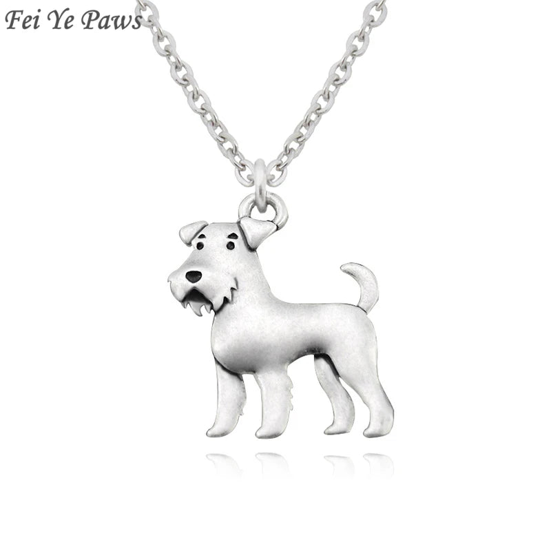 Vintage Boho Airedale Terrier & Schnauzer Dog Charm Pendant Necklace for Women Men Jewelry Pet Gift Stainless Steel Long Chain